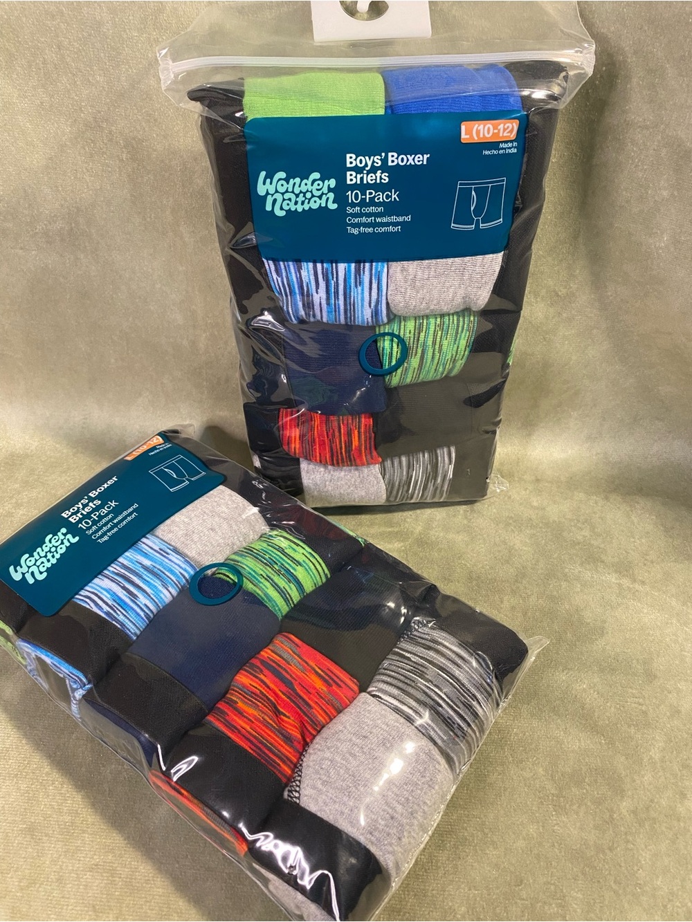 Wonder Nation Boys' 10-Pack Boxer Briefs - Black, Gray, Blue & Multicolor